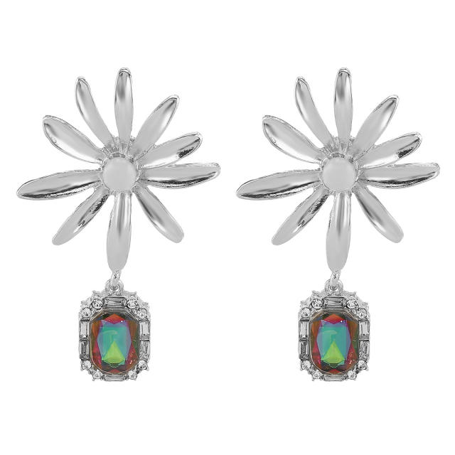 Baroque vintage fashion alloy diamond sunflower ladies earrings