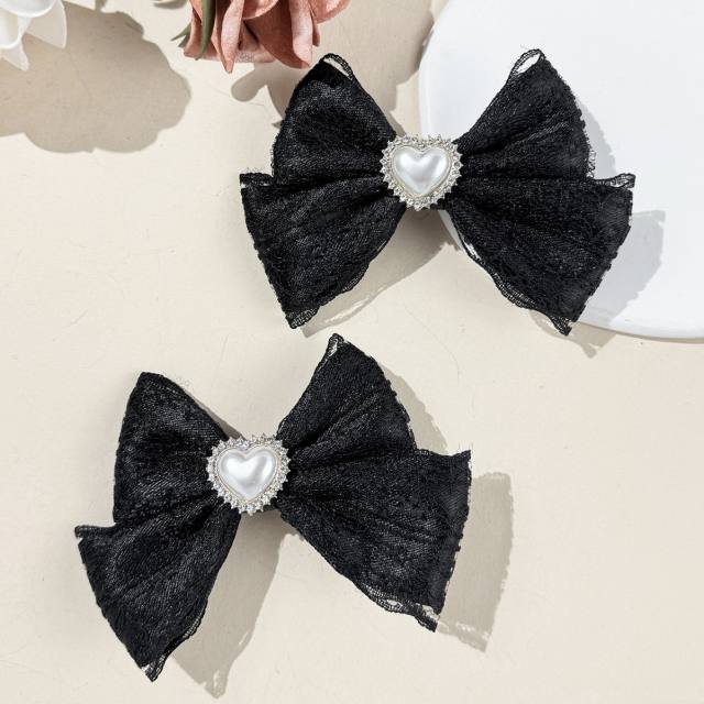 Sweet bow pearl heart easy match hair clips 1pcs price