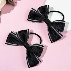 Sweet black beige ribbon bow hair ties