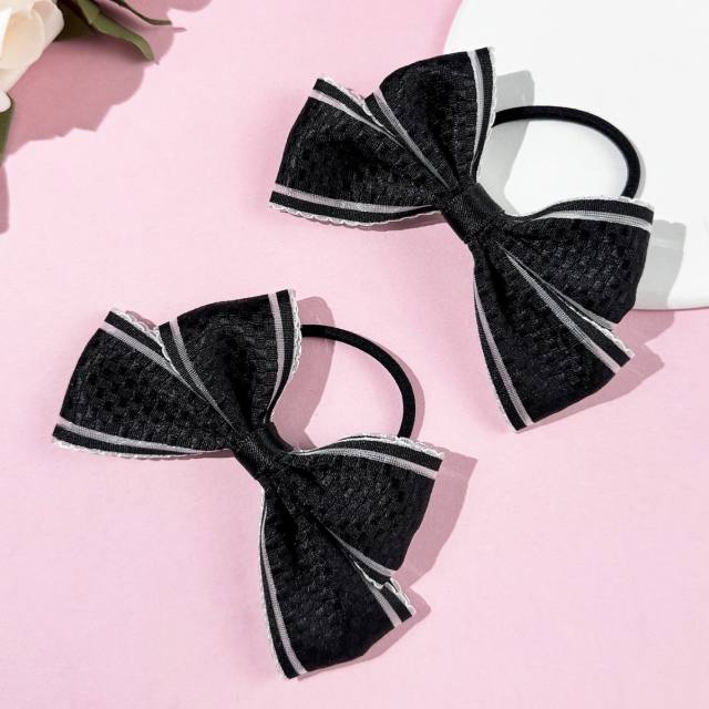 Sweet black beige ribbon bow hair ties