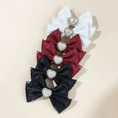Sweet bow pearl heart easy match hair clips 1pcs price