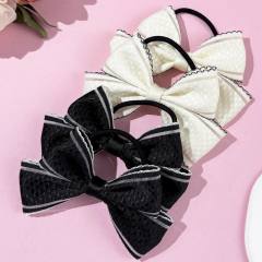 Sweet black beige ribbon bow hair ties