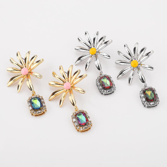 Baroque vintage fashion alloy diamond sunflower ladies earrings