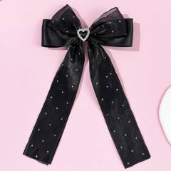 Spring summer organza ribbon bow long hair clips
