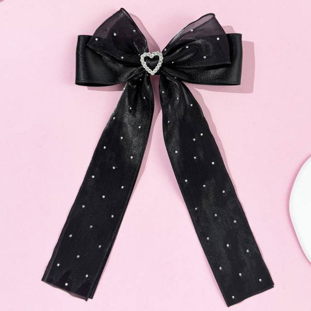 Spring summer organza ribbon bow long hair clips