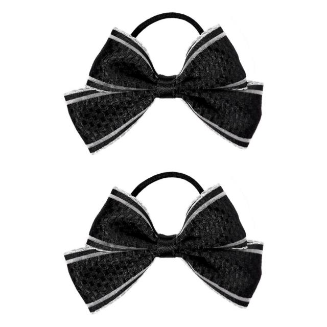 Sweet black beige ribbon bow hair ties