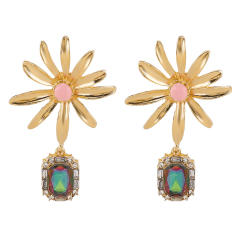 Baroque vintage fashion alloy diamond sunflower ladies earrings