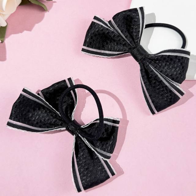 Sweet black beige ribbon bow hair ties