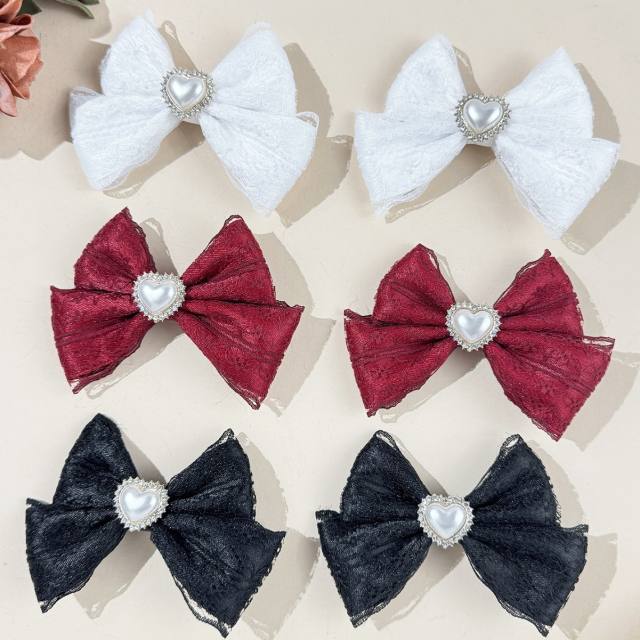 Sweet bow pearl heart easy match hair clips 1pcs price