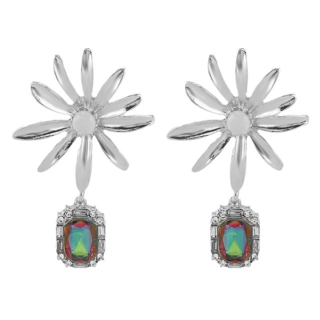 Baroque vintage fashion alloy diamond sunflower ladies earrings
