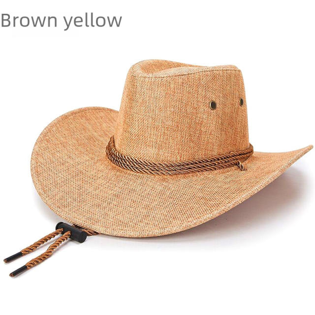 Spring Summer Large Brim Men's Hat Sun Protection Western Cowboy Hat Beach Adult Accessories