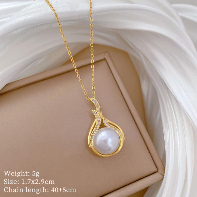 Elegant drop pendant pearl pendant stainless steel chain necklace