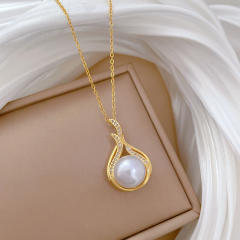 Elegant drop pendant pearl pendant stainless steel chain necklace