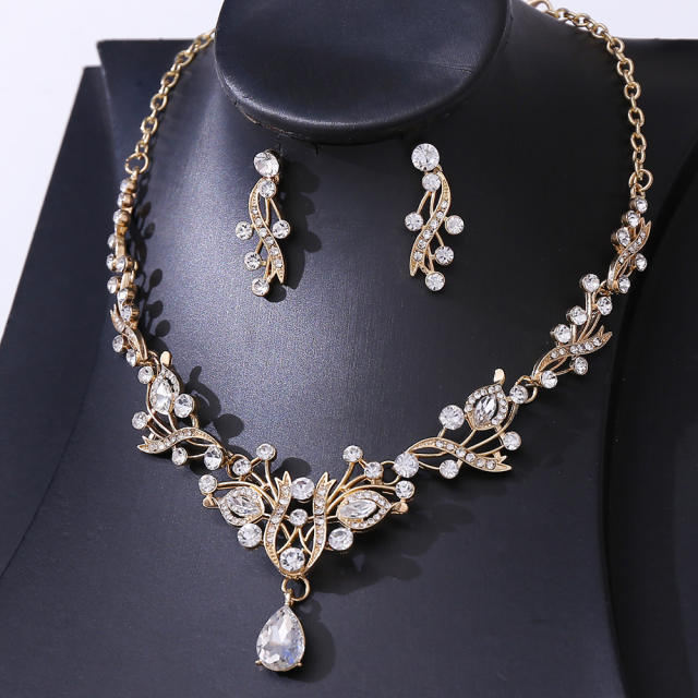 Luxury colorful rhinestone women necklace set wedding jewelry set