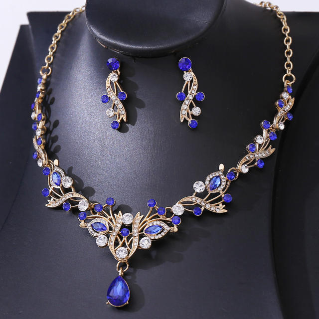 Luxury colorful rhinestone women necklace set wedding jewelry set