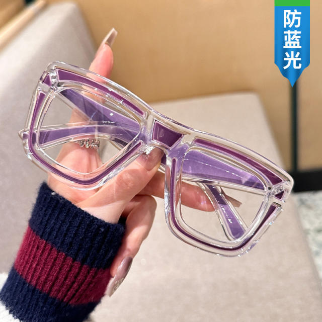 New Color Glasses Frame Ins-style Vital Wear Flat Mirror Texted Metal Hinge Anti-blue Glasses