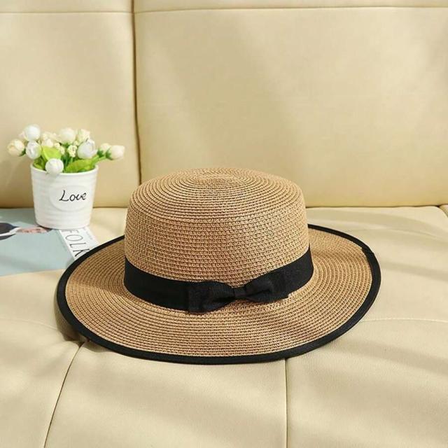 French Flat Top Straw Hat Women's Sunshade Summer Hat for Traveling Vacation Seaside