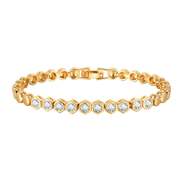 Luxury gold plated copper full diamond cuban link chain tennis chain bracelet collection