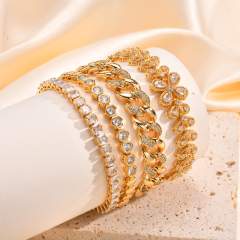 Luxury gold plated copper full diamond cuban link chain tennis chain bracelet collection
