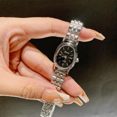 Luxury stainless steel band oval shape small dial watch for women