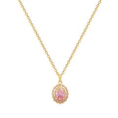 Dainty oval pink diamond pendant stainless steel chain necklace