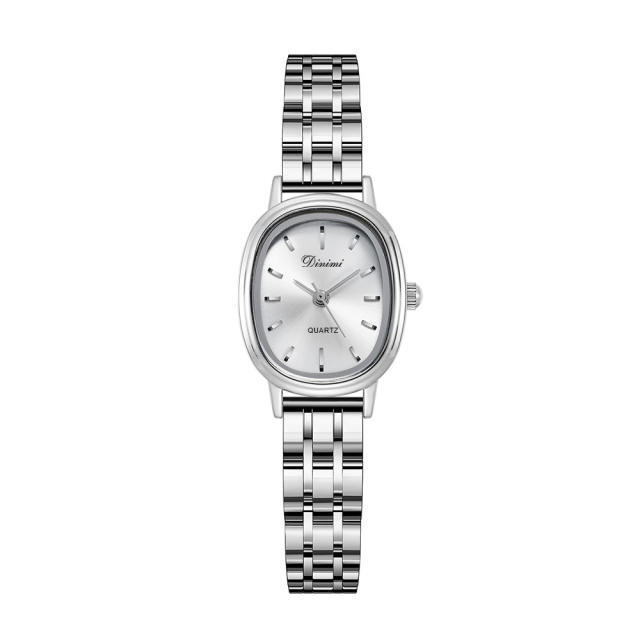 Luxury stainless steel band oval shape small dial watch for women