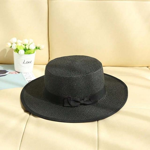 French Flat Top Straw Hat Women's Sunshade Summer Hat for Traveling Vacation Seaside