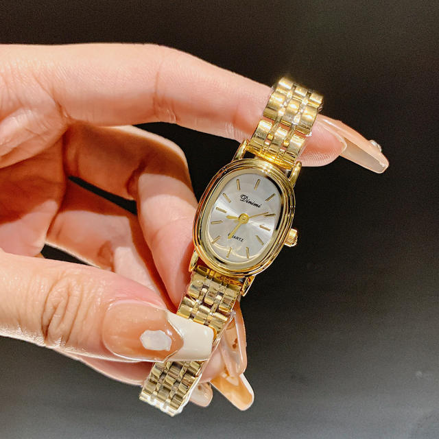 Luxury stainless steel band oval shape small dial watch for women