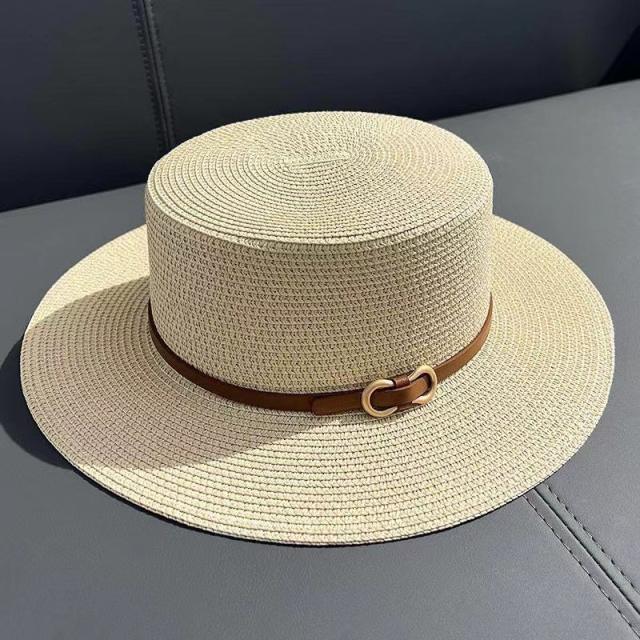 New Flat Top straw hat for women Summer Seaside Beach Sun-proof hat