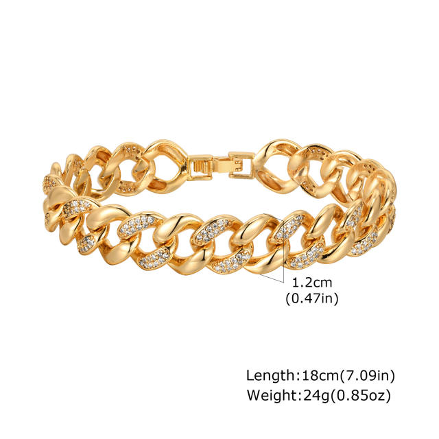 Luxury gold plated copper full diamond cuban link chain tennis chain bracelet collection
