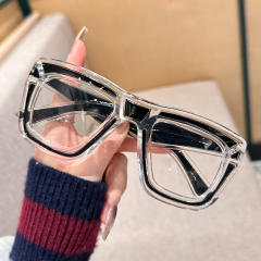 New Color Glasses Frame Ins-style Vital Wear Flat Mirror Texted Metal Hinge Anti-blue Glasses