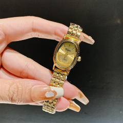 Luxury stainless steel band oval shape small dial watch for women