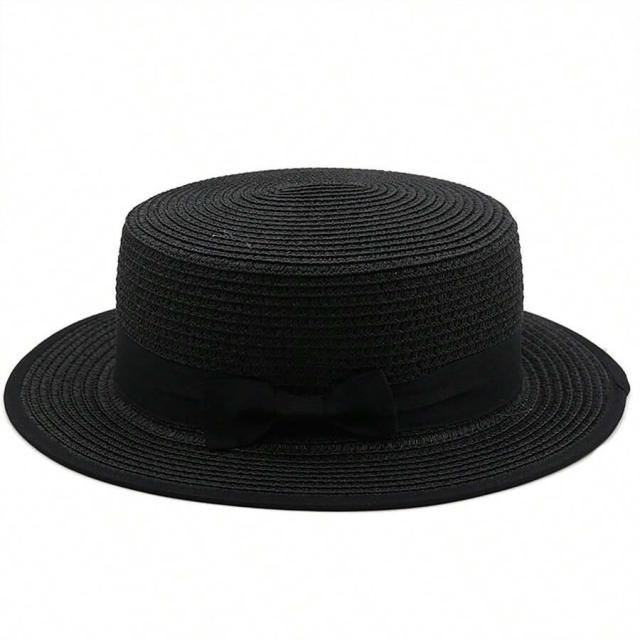 French Flat Top Straw Hat Women's Sunshade Summer Hat for Traveling Vacation Seaside