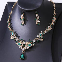 Luxury colorful rhinestone women necklace set wedding jewelry set
