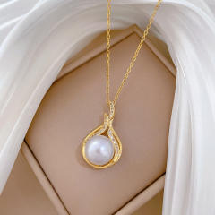 Elegant drop pendant pearl pendant stainless steel chain necklace