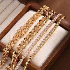 Luxury gold plated copper full diamond cuban link chain tennis chain bracelet collection