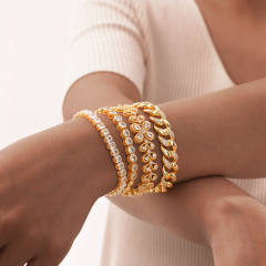 Luxury gold plated copper full diamond cuban link chain tennis chain bracelet collection