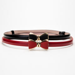 Sweet bow buckle pu leather women belt dress decoration