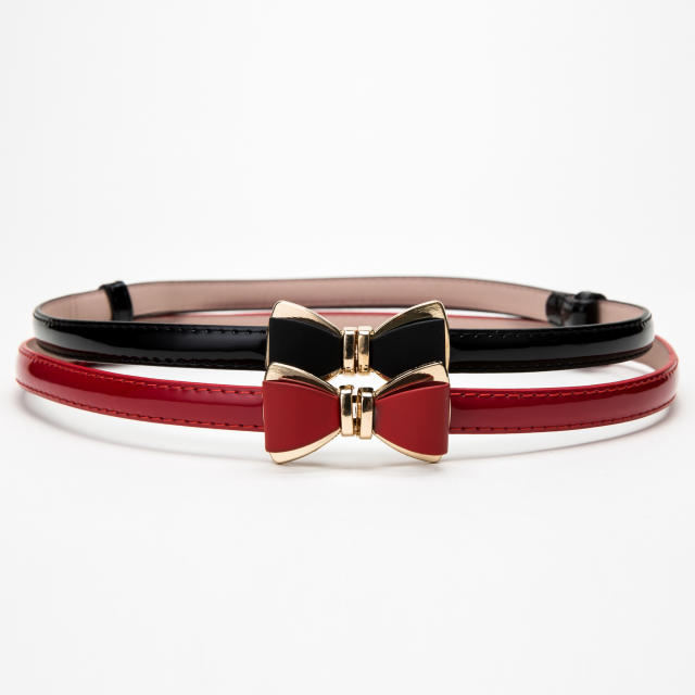 Sweet bow buckle pu leather women belt dress decoration
