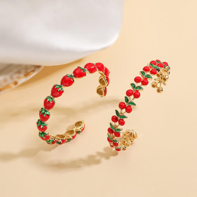 Exquisite sweet cherry strawberry gold plated copper cuff bangle
