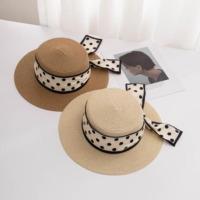 Fashionable Simple Wave Dot Straw Hat Women's Sunshade Sunscreen Holiday Beach Hat