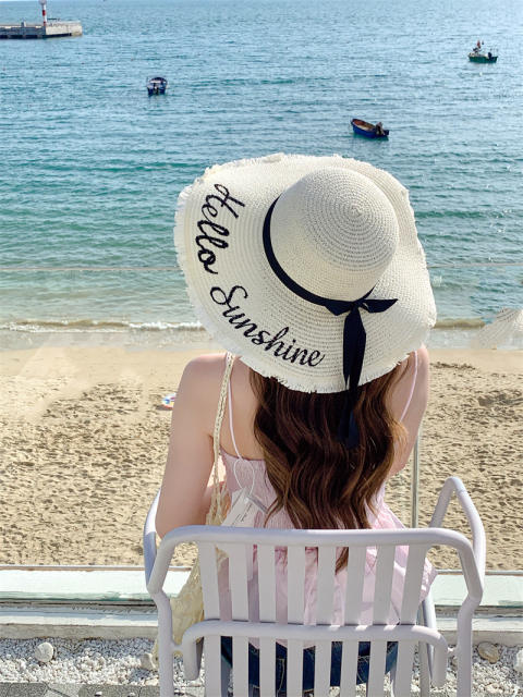 Korean Style New Style Hat Women's Fashion Letter Big Brim Breathable Straw Hat