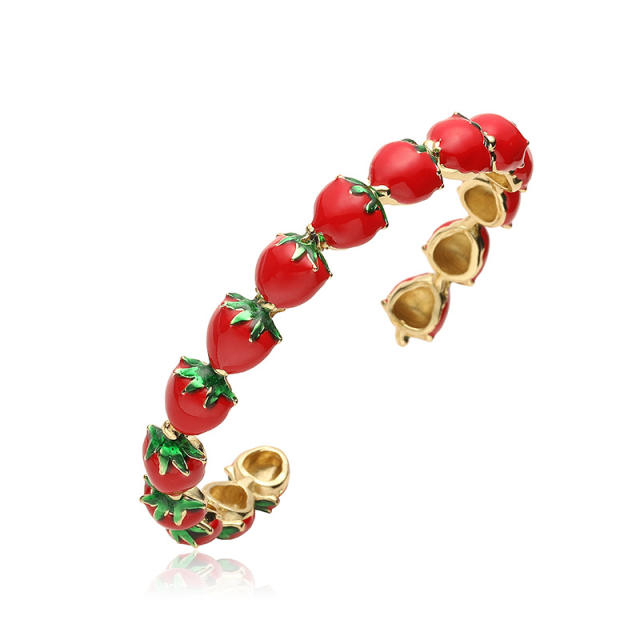Exquisite sweet cherry strawberry gold plated copper cuff bangle