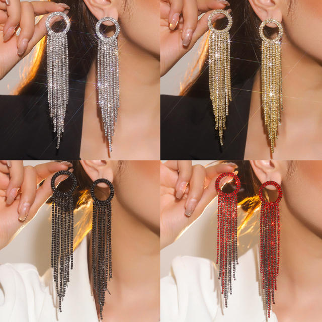 Delicate colorful rhinestone tassel diamond earrings party wedding earrings