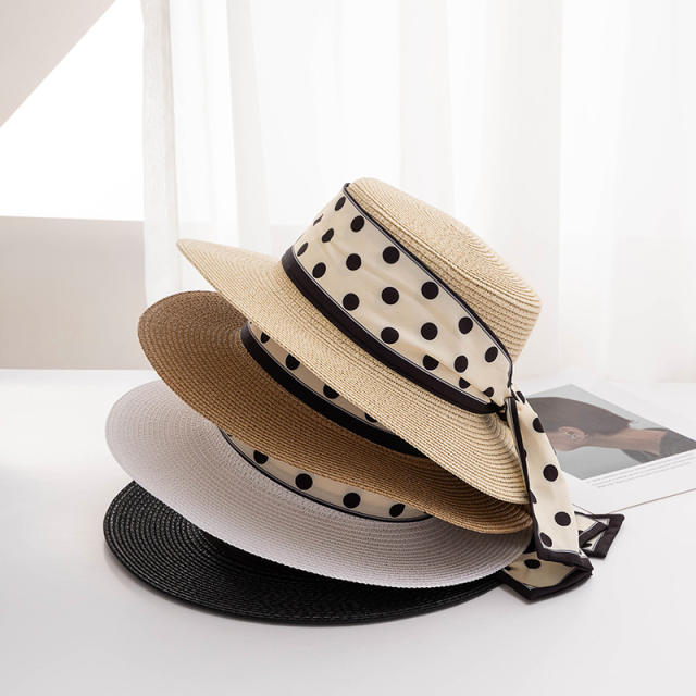 Fashionable Simple Wave Dot Straw Hat Women's Sunshade Sunscreen Holiday Beach Hat