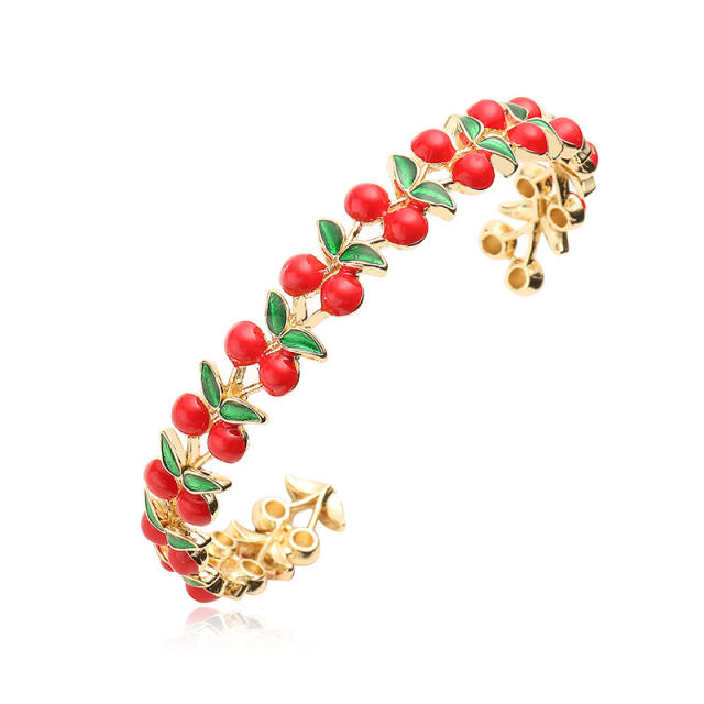 Exquisite sweet cherry strawberry gold plated copper cuff bangle