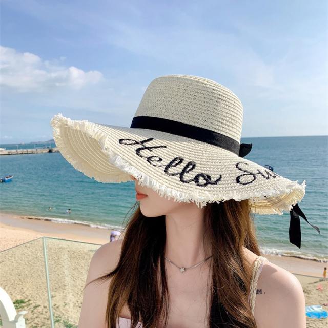 Korean Style New Style Hat Women's Fashion Letter Big Brim Breathable Straw Hat