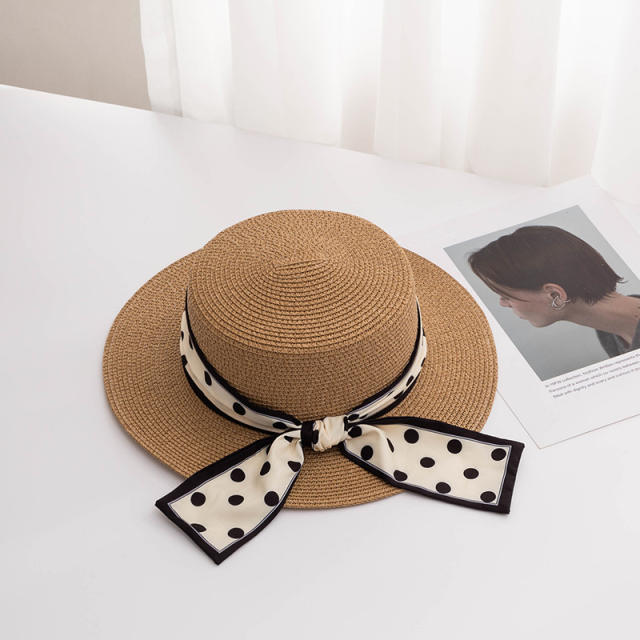 Fashionable Simple Wave Dot Straw Hat Women's Sunshade Sunscreen Holiday Beach Hat