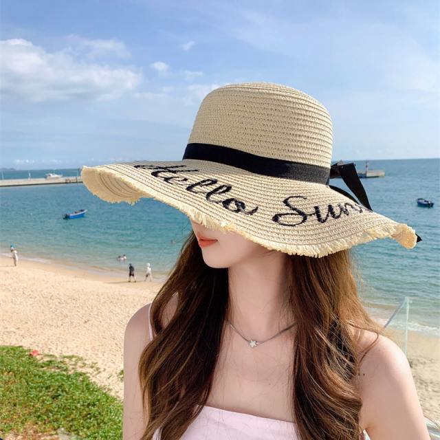 Korean Style New Style Hat Women's Fashion Letter Big Brim Breathable Straw Hat