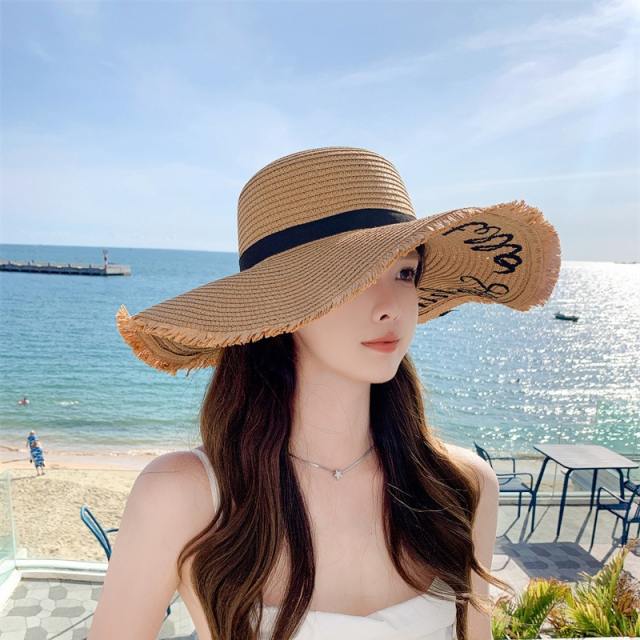 Korean Style New Style Hat Women's Fashion Letter Big Brim Breathable Straw Hat